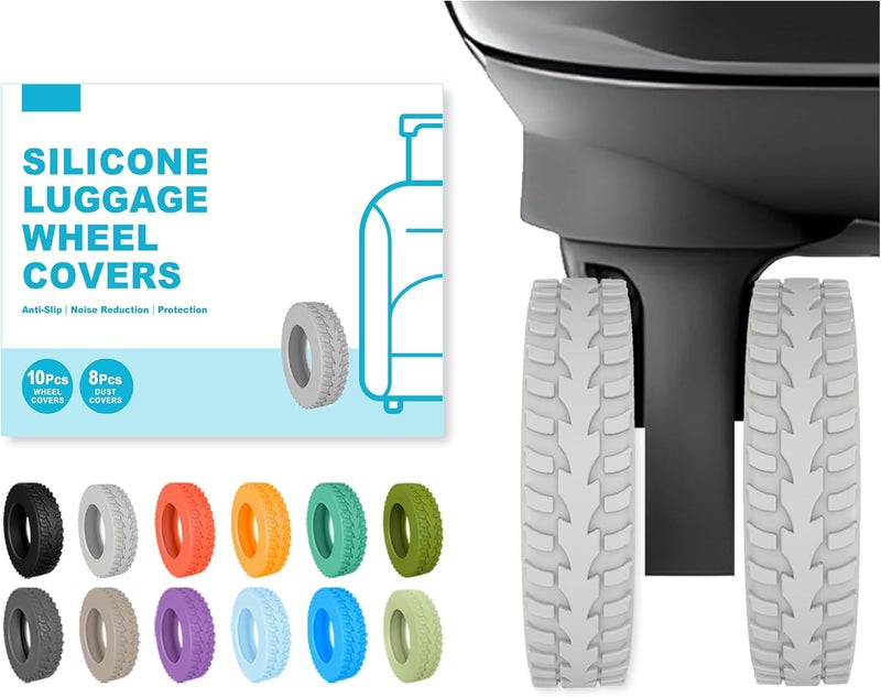 Kozuri 10-Pack Upgrade Luggage Wheel Covers, Silicone Protective Covers for 2-2.4" Suitcases Spinner Wheel, Wear-Resistant, Anti-Noise, Thickened Protector, Travel Accessories (Light Grey) - Image 1